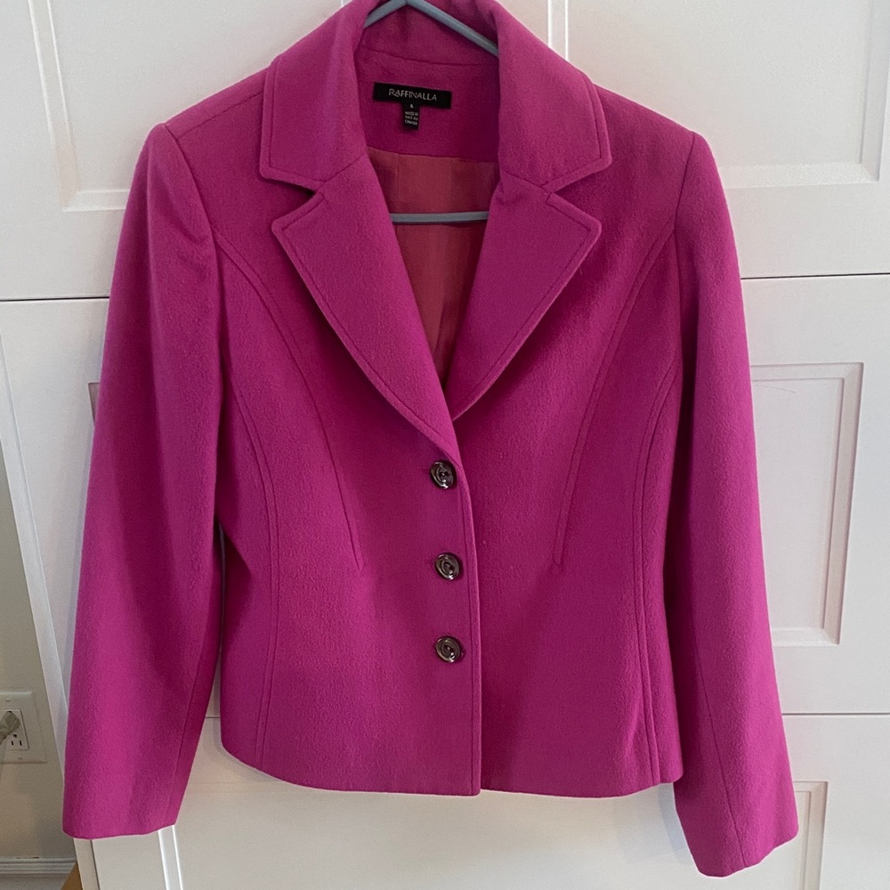 RAFFINALLA fuchsia Pink 100% Cashmere Women's Blazer Size 6 Made in Canada